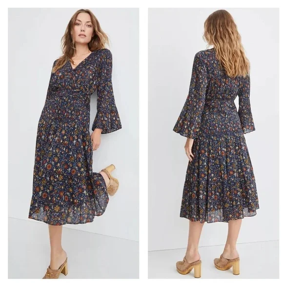 Veronica Beard Shireen Pleated Floral Midi-Dress Ink color Size 2 NWOT Romantic - Picture 7 of 15